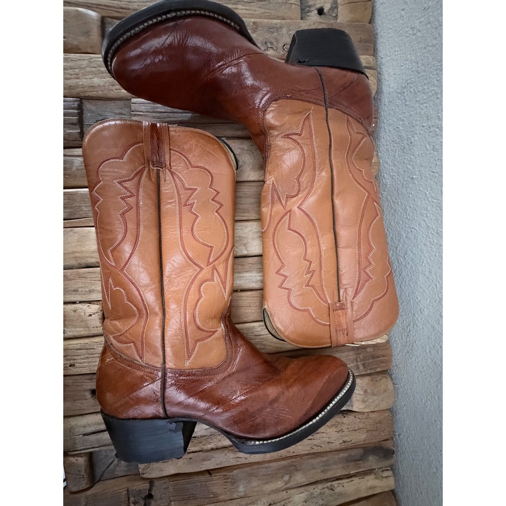 Broncos Western Cowboy Boots 8.5 Brown Leather Tall Stitched